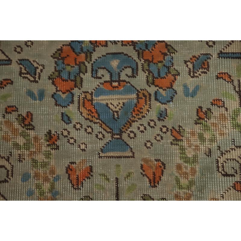 Hand Knotted Oriental 100% Wool Carpet Traditional Floral Green Tabriz Area Rug - 11' 0'' X 8' 1''