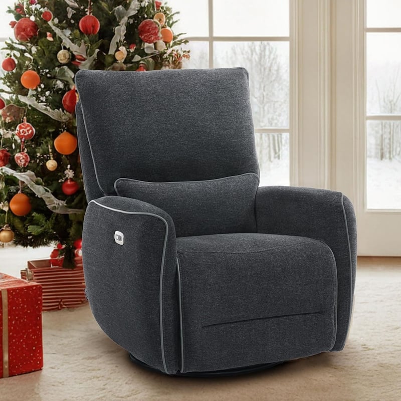 MCombo Power Swivel Glider Recliner Chair with USB Charging Ports for Living Room and Nursery, Fabric 6922