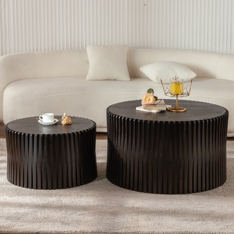 Fashion Style Nesting Coffee Table Set with Vertical Textured Embossed Design for Living Room, Office and Dining Room(Set of 2)