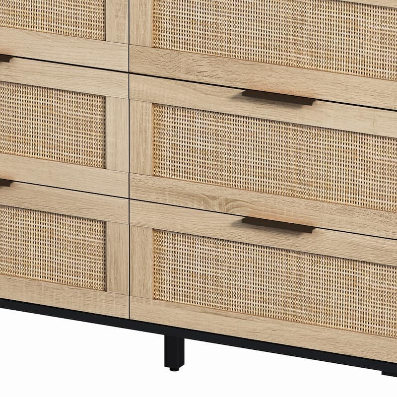 43.31"W 6-Drawers Rattan Storage Cabinet Rattan Drawer