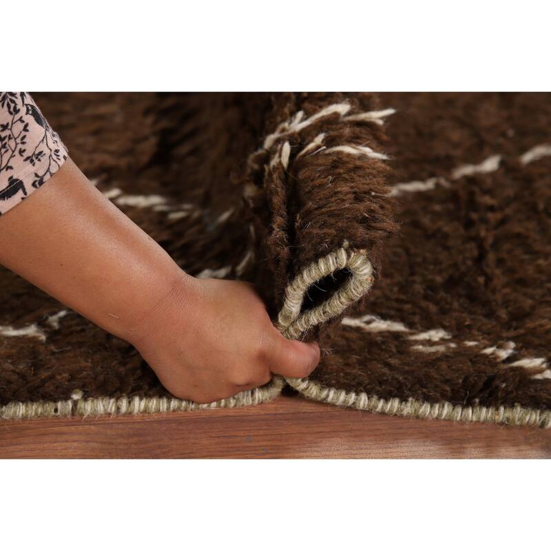 Hand Knotted Oriental 100% Wool Carpet Modern Geometric Brown Moroccan Area Rug - 8' 6'' X 5' 0''