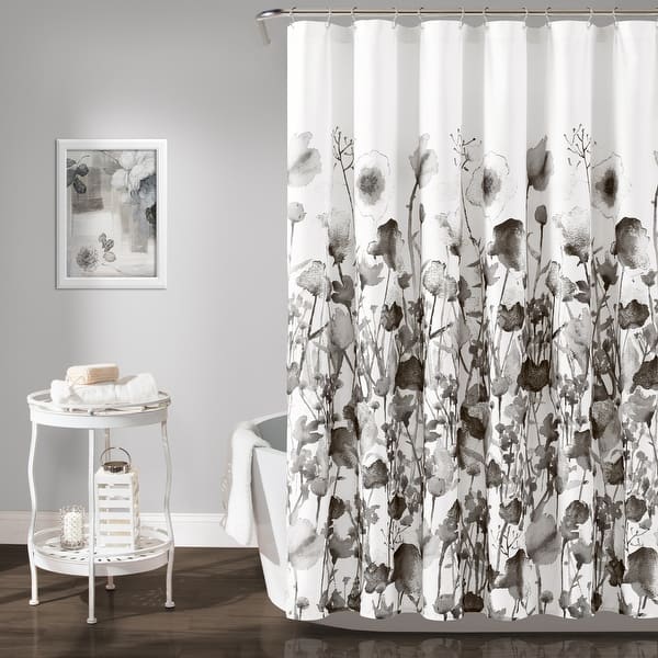 slide 2 of 16, The Curated Nomad Luminet Flora Shower Curtain White & Black