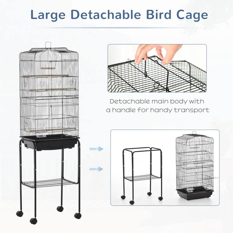 Bird Cage for Small Birds with Wooden Perches and Swing - 18.25" L x 14.25" W x 61.75" H