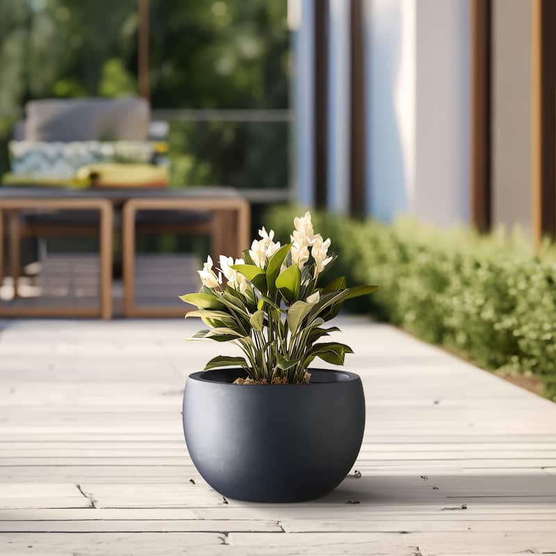 Tall Concrete Round Plant Pots / Large Indoor and Outdoor flower Planters - 15 Inch x 10.5 Inch - Granite Gray