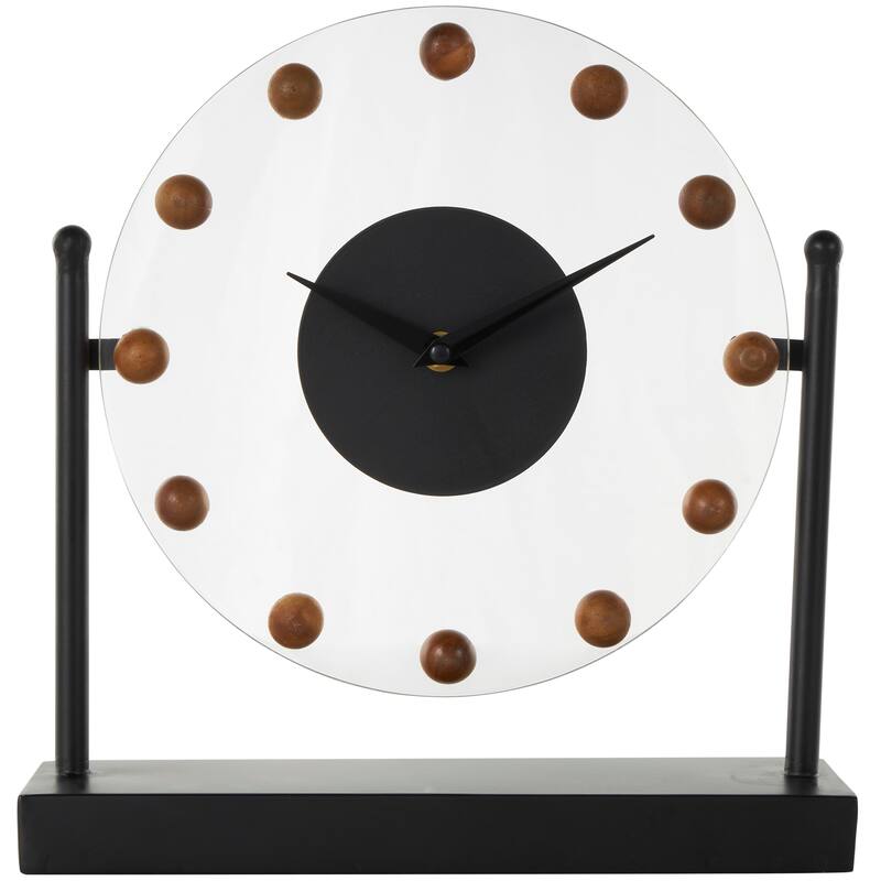 Gold or Black Metal Acrylic Face Clock with Wood Ball Accents