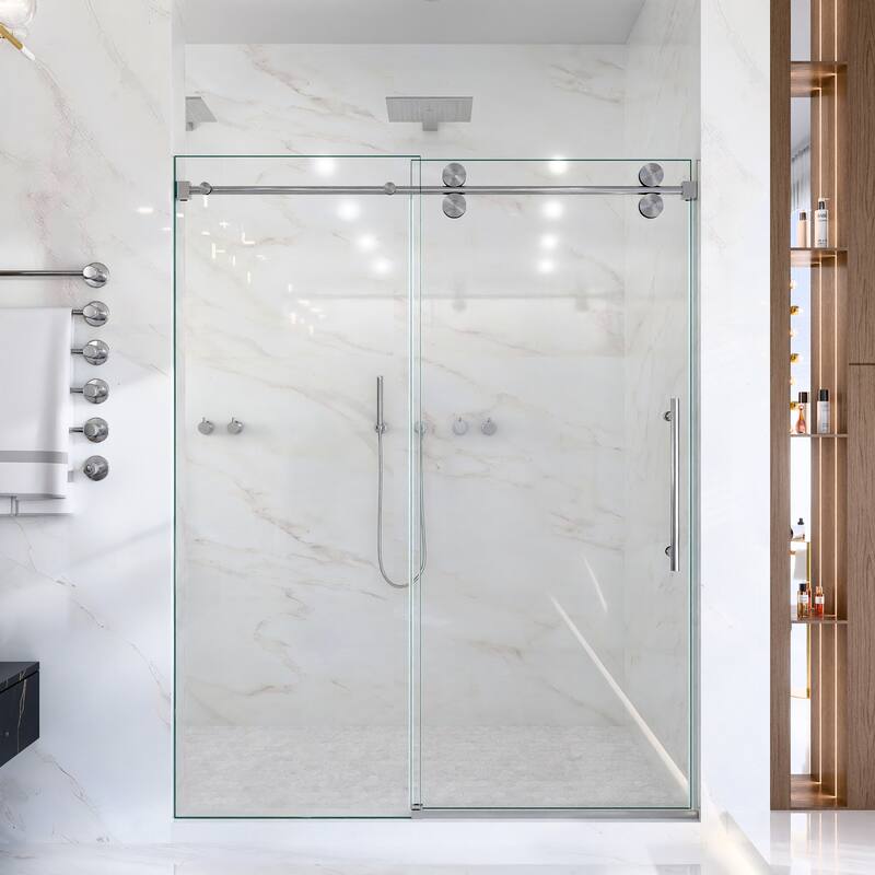 GDFStudio - Modern America Design Frameless Single Sliding Shower Door with 5/16" SGCC Tempered Glass & Stainless Steel Hardware