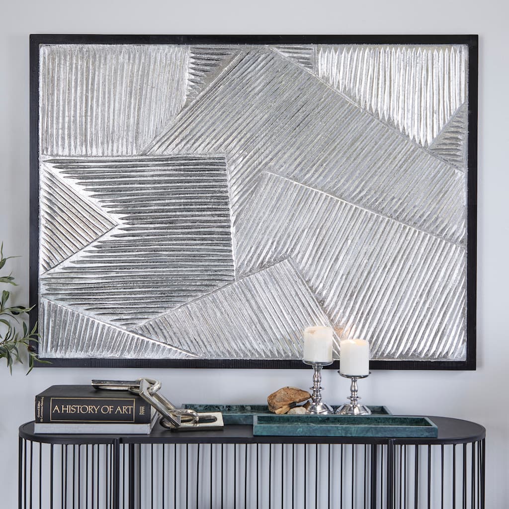 Wood Carved Radial Geometric Wall Decor with Black Frame - Silver or Gold