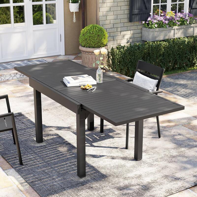 Pellebant Outdoor Aluminum Expandable Patio Dining Table - 82.7" / 41.3" (L) x 31.49" W x 29.5" H - Black