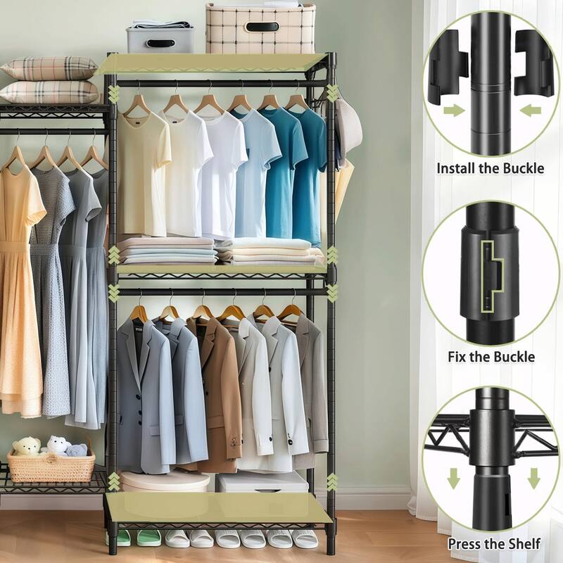 Heavy Duty Garment Rack with 8 Shelves & 5 Rails, Black