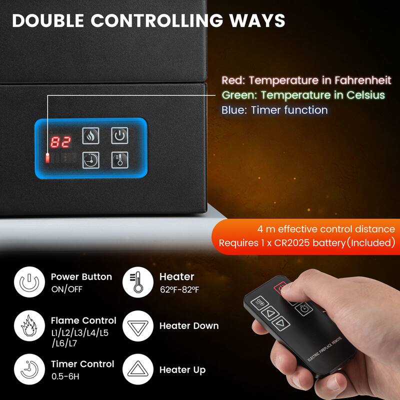 Costway 27'' Electric Fireplace Heater Freestanding 1400W Remote - See Details