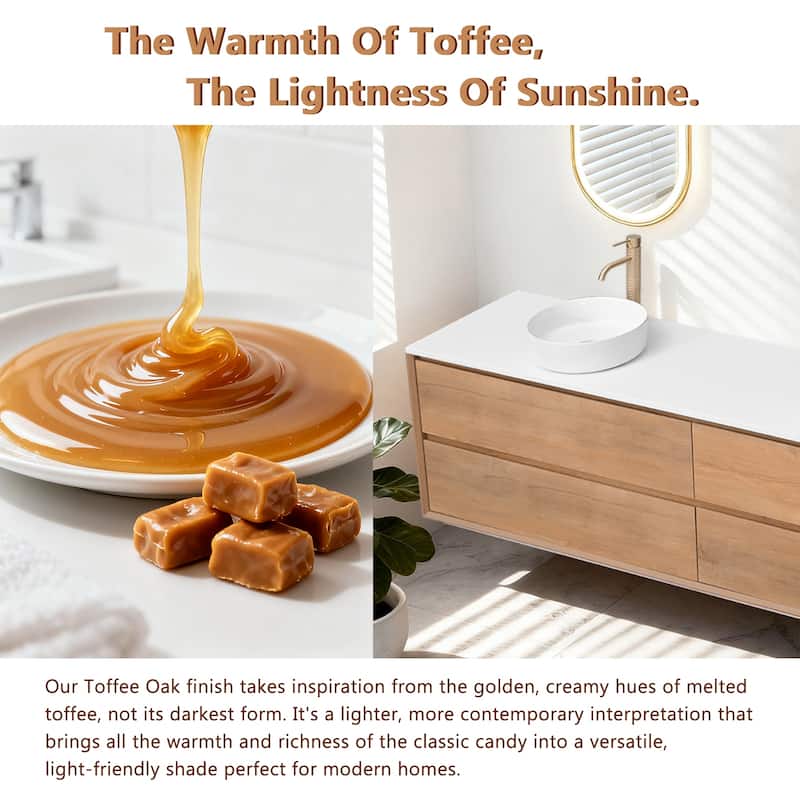 Sylphar 84 inch Toffee Oak Floating Bathroom Vanity with White Quartz Top