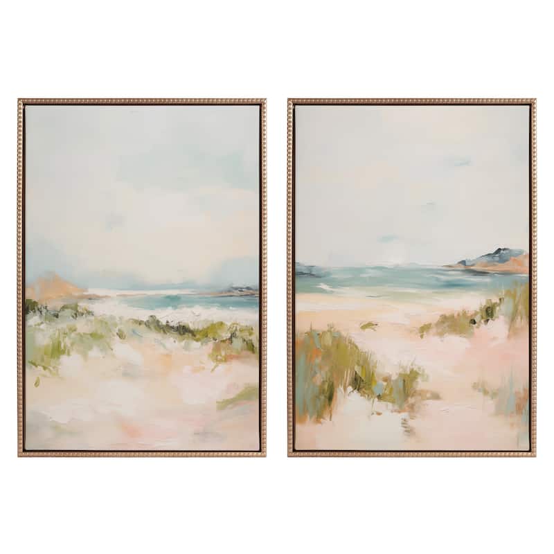 Kate and Laurel Sylvie Beaded Tranquil Landscape III and V Framed Canvas Art Set by Amy Lighthall - 2 Piece Set 23x33 - Gold