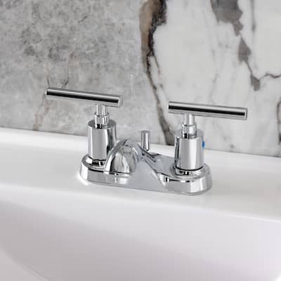 Kingston Brass Manhattan Two-Handle 3-Hole Deck Mount 4" Centerset Bathroom Faucet with Pop-Up Drain