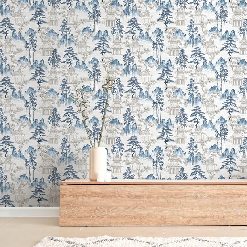 Arthouse Akio Blue Pagoda Wallpaper