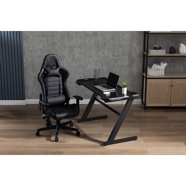 HOMCOM 47 Racing Style Gaming Desk, Z-Shaped Computer Table Workstation with LED