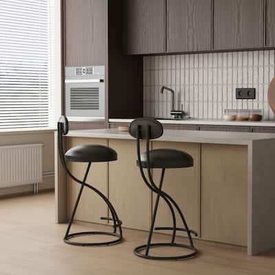 Bar Stools Upholstered Counter Height Barstools for Kitchen Island Set of 2 Modern PU Leather Dining Chairs with Footrest