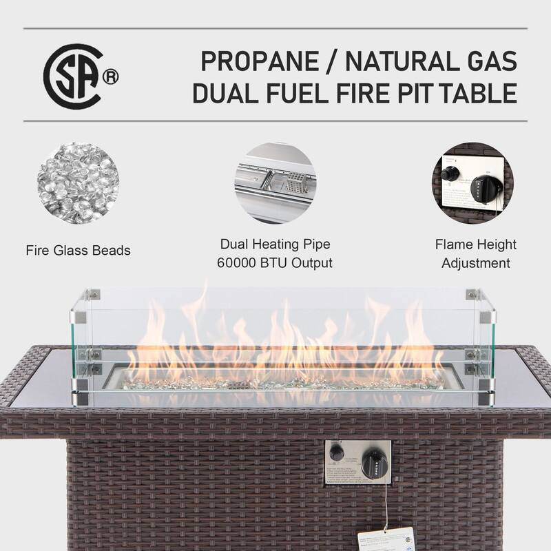 13-Piece Outdoor Wicker Patio Sectional Conversation Set with 43" CSA Fire Pit Table