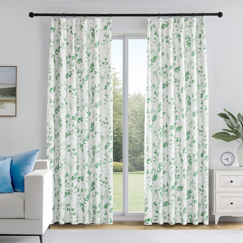Deconovo Recycled Pinch Pleat Blackout Curtains for Bedroom 2 Panels - 40W x 108L - Green-Levine