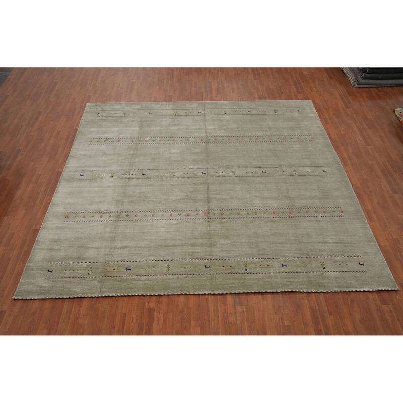 Hand Knotted Oriental 100% Wool Carpet Tribal Animal Pictorial Green Gabbeh Area Rug - 11' 11'' X 11' 10''