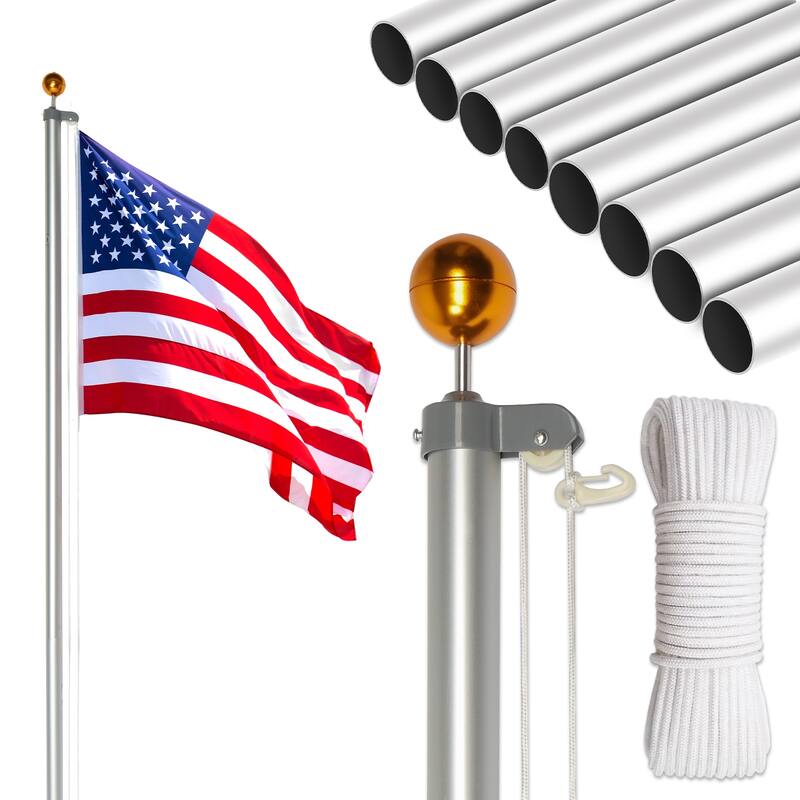 30 Feet Sectional Aluminum Extra Thick Flagpole Kit for Ideal for Outside House - N/A