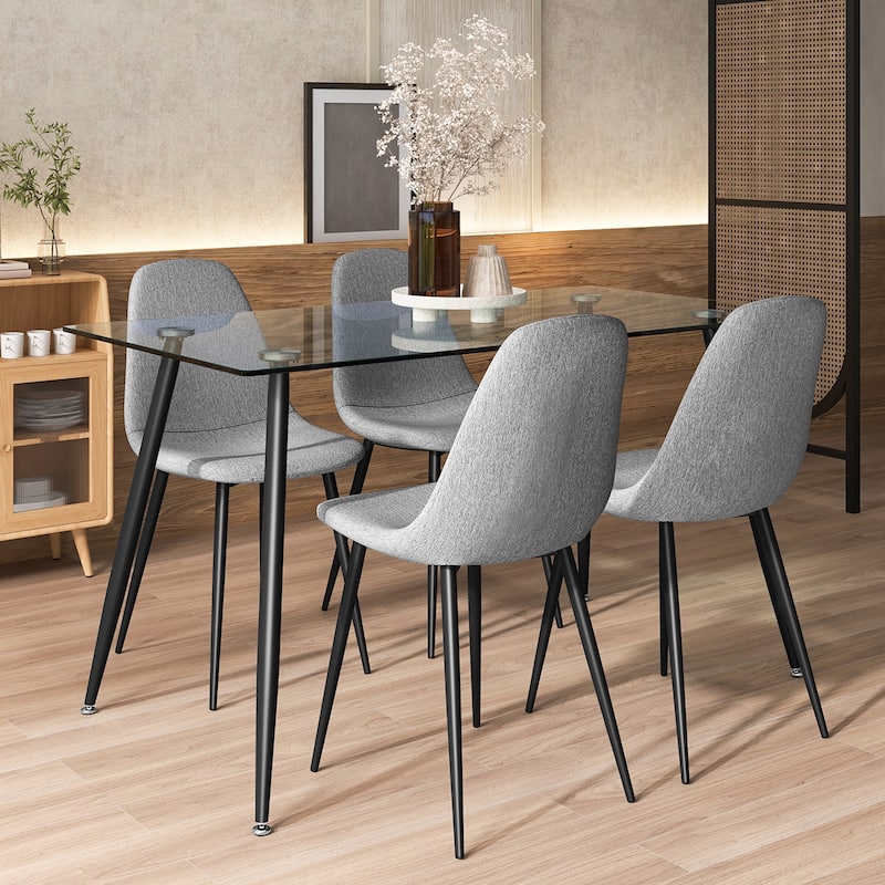 Gymax 5 PCS Dining Table Set 51" Modern Rectangular Glass Table & 4