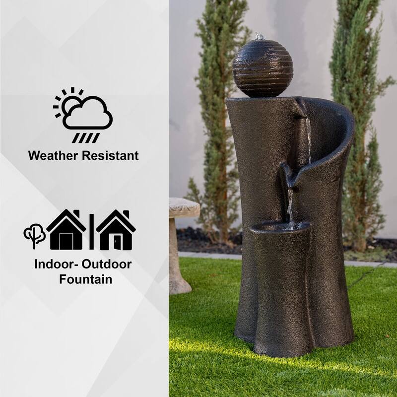 XBrand 41" Modern Sphere Curve Cascading Fountain, Resin