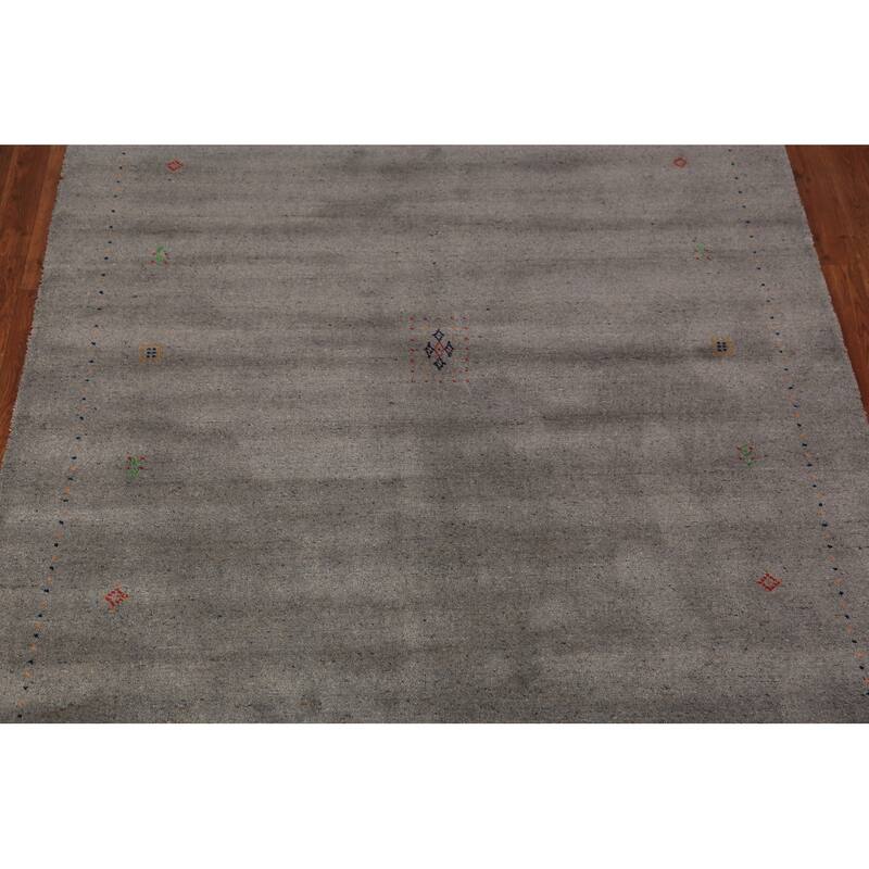 Tribal Gabbeh Oriental Area Rug Handmade Grey Wool Carpet - 5'9" x 7'8"