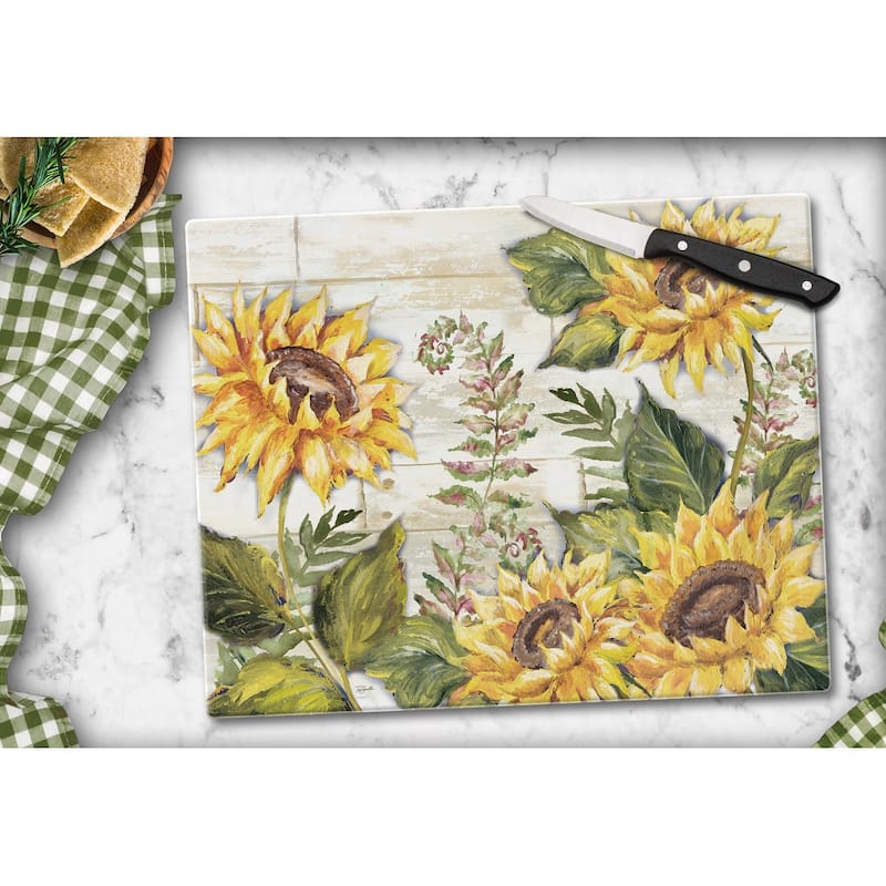 Counterart Glass Cutting Board Counter Saver 12"x15" , Sunflowers - 12x15x.194