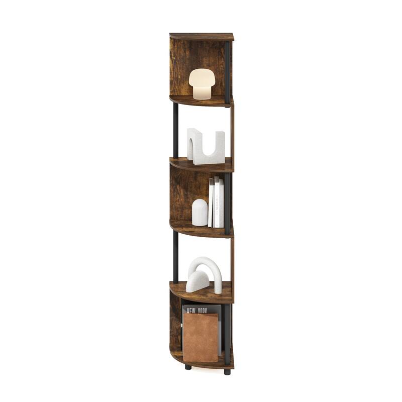 71.26 in. Tall Pine/Black Wood 5-Shelf Bookcase