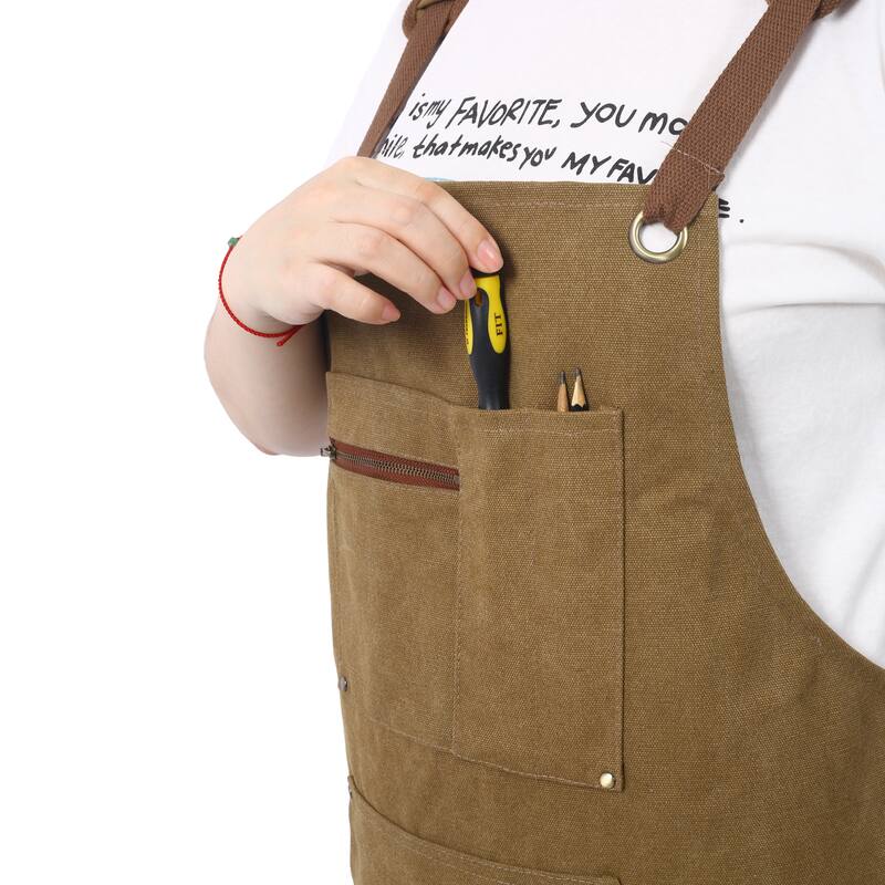 Anmytek Heavy Duty Canvas Work Apron with Pockets for Woodworking Gardening BBQ Men Women
