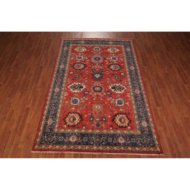 Vegetable Dye Heriz Area Rug Hand-Knotted Traditional Wool Carpet - 5'11" x 9'0"