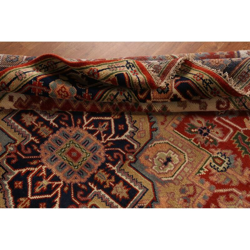 Medallion Heriz Serapi Indian Rug Hand-Knotted Oriental Wool Carpet - 7'11" x 9'9"