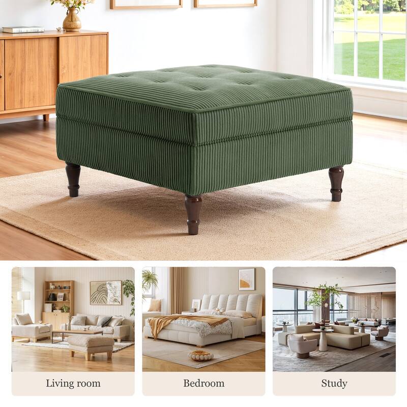 31.78" W Oversized Square Upholstered Storage Ottoman with Wooden Tray