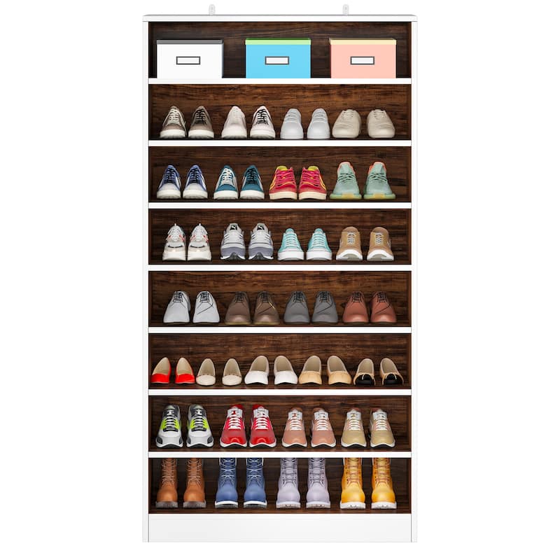 Shoe Cabinet, 9 Tiers 40-45 Pairs Heavy Duty Wood Freestanding Shoe Storage Cabinet - 9 Tier