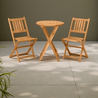 3-Pieces Folding Wood Bistro Set with 2 Folding Chairs and Round Coffee Table