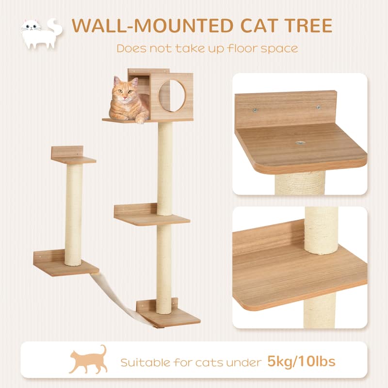 Cat Tree Tower with Platforms, Wooden Ladder & Natural Pine Wood - 11.75" L x 11" W x 11.5" H