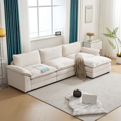 Double Layer Cushion Cloud Couch, Moludar Sofa With Reversible Ottoman For Living Room