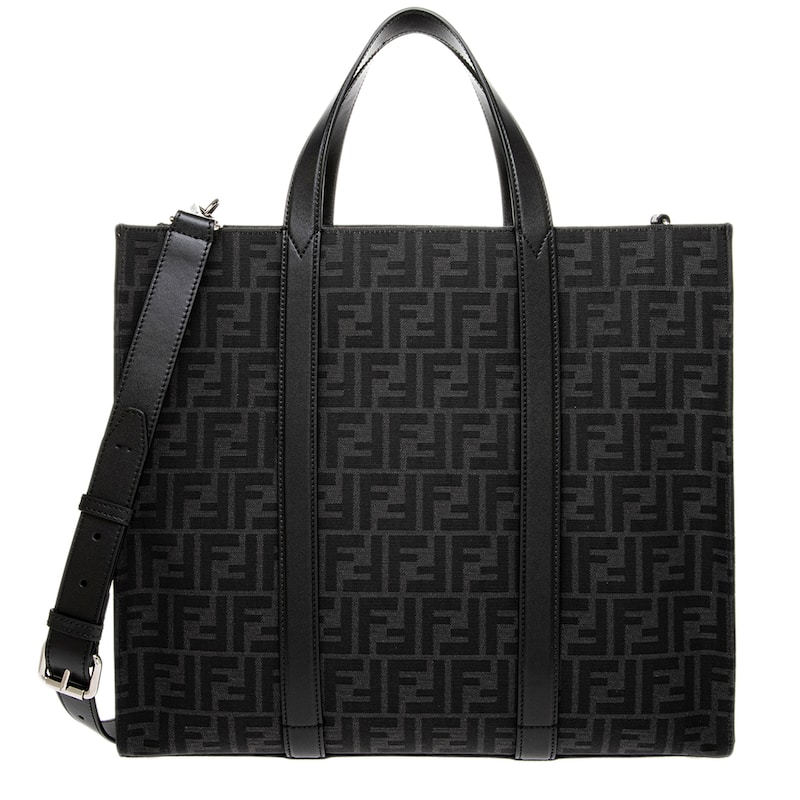 Fendi FF Jacquard Fabric Shopper - Black and Grey