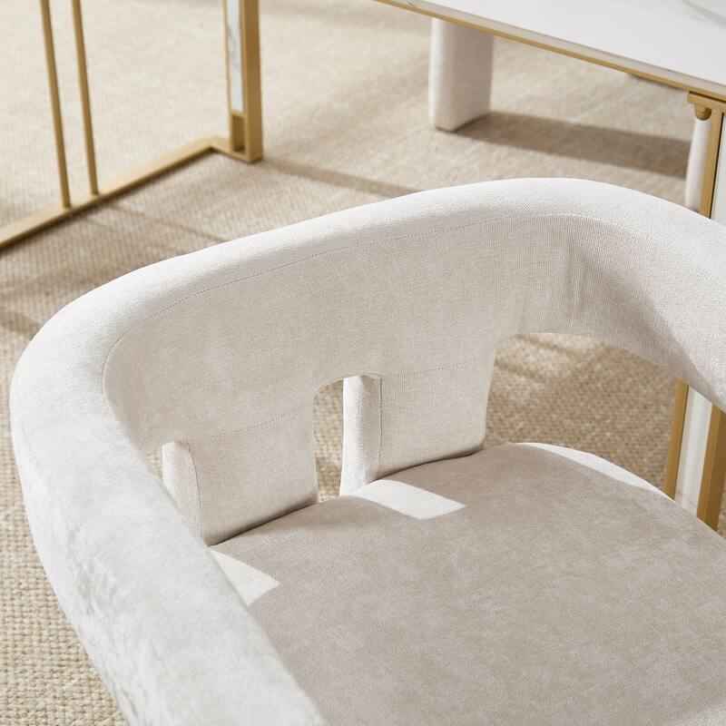 Chenille Fabric Upholstered Barrel Chair Set of 2 with Solid Wood Frame and Ergonomic Back Support