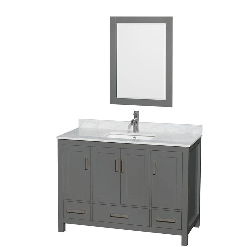 Wyndham Collection WCS141448SUNSM24 Sheffield 48" Free Standing Single - Dark Gray / White Carrara Marble Top / Brushed - Steel Finish
