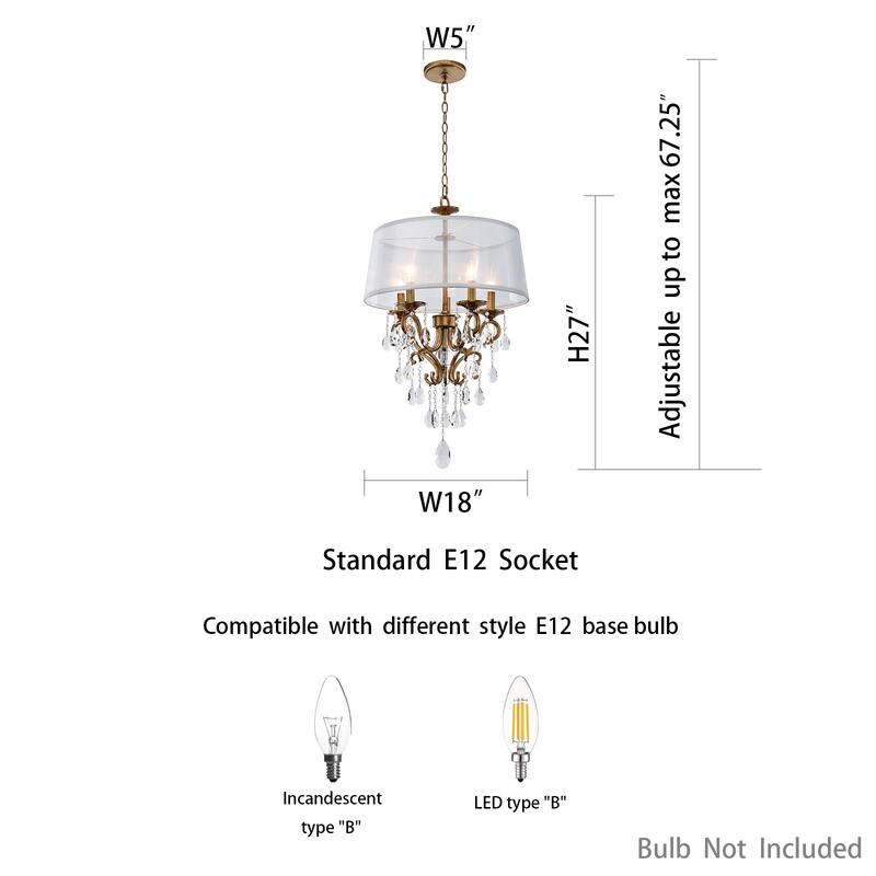 KAWOTI 6-Light Drum Glass Chandelier Pendant Lights