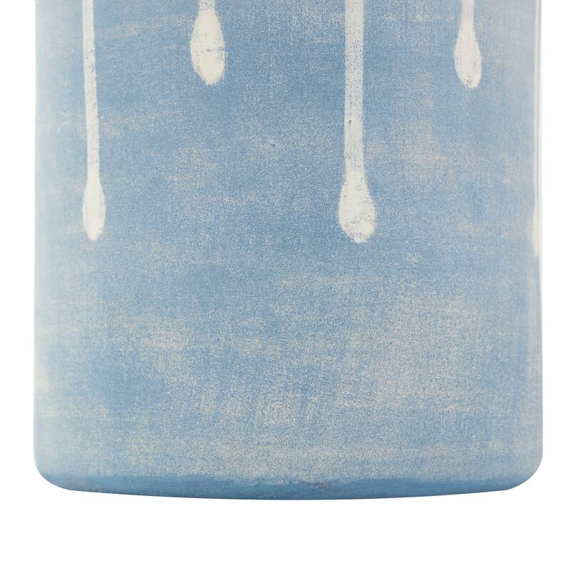 Blue Ceramic Abstract Ombre Drip Vase with Gray and White Accents