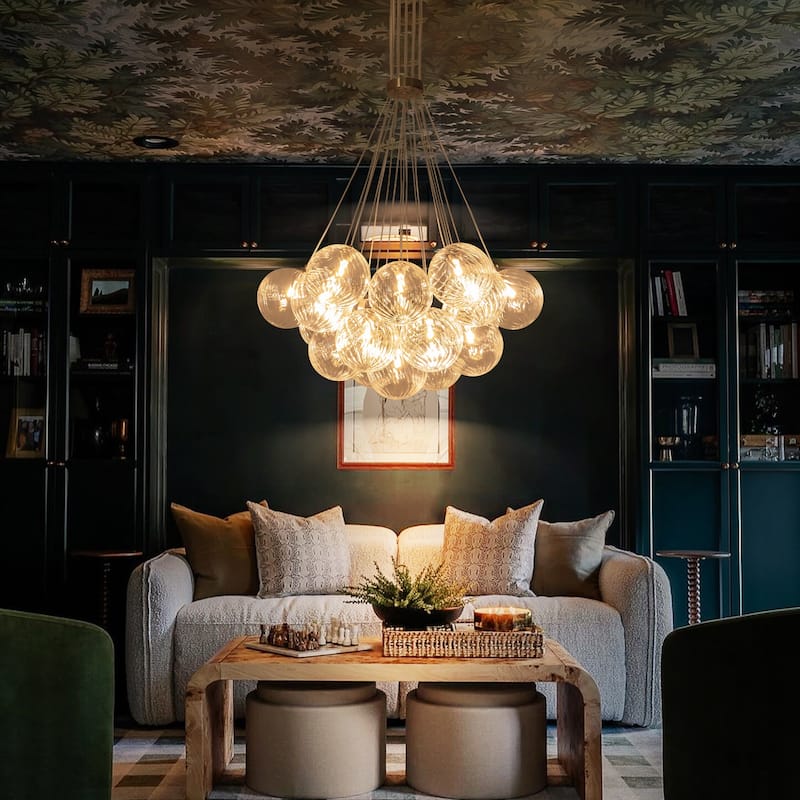 13/ 19-Light Modern Glam Gold Sputnik Cluster Swirled Glass Globe Bubble Chandelier for Dining Room