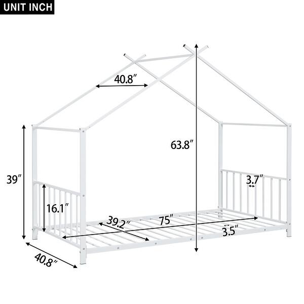 dimension image slide 1 of 3, Twin Size Metal House Bed with Roof, Easy Assembly