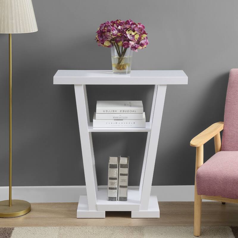 Convenience Concepts Newport V Console Table with Shelves - White