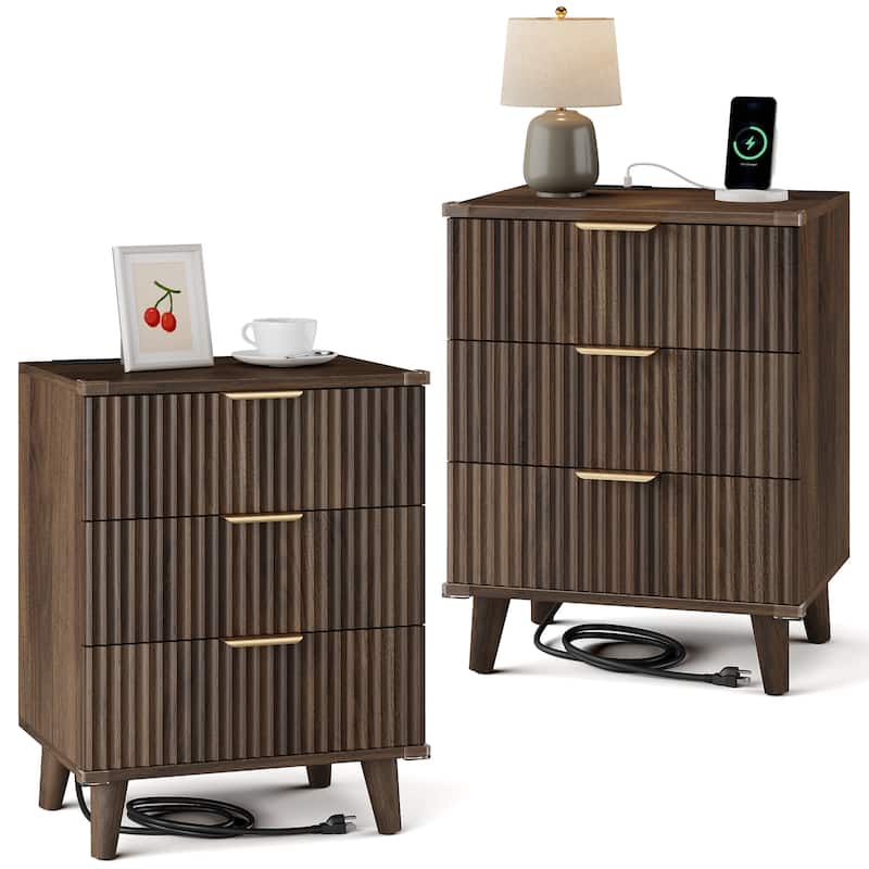 3 Drawer Dresser for Bedroom Nightstand with Charging Station