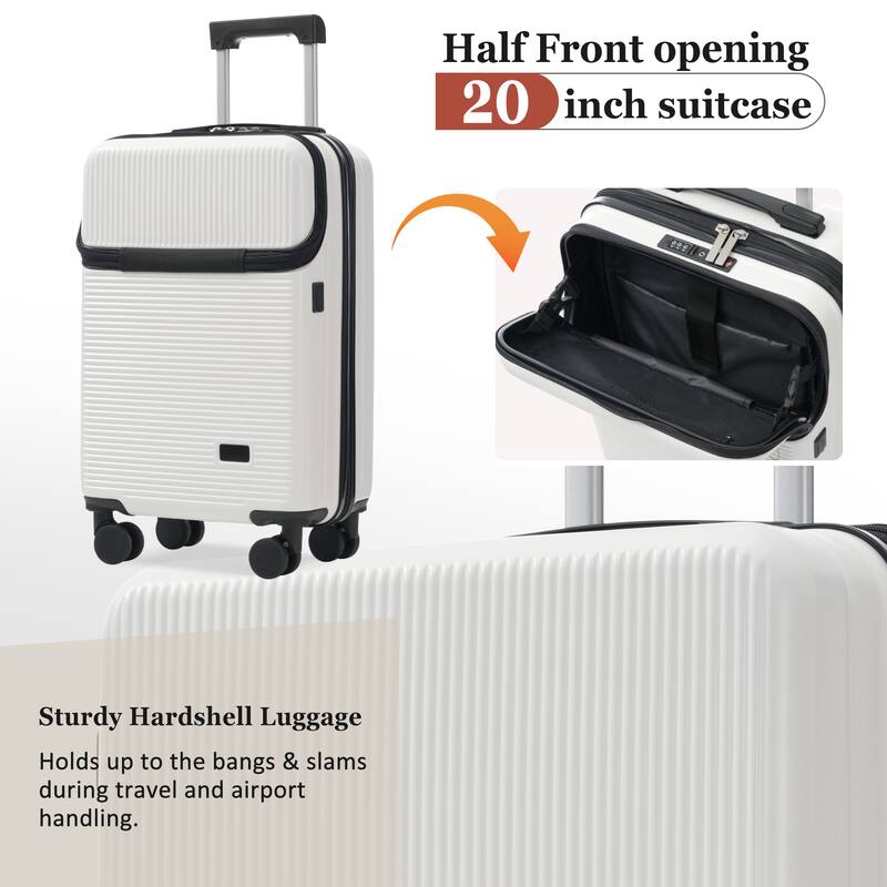 Luggage Sets 5 Piece with Half-opening, Hardside Carry On Suitcase Set with Double Spinner Wheel, with USB Port,TSA Locks