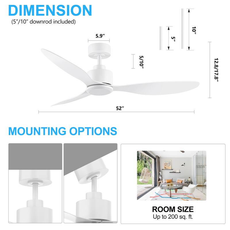 42/52-inch Indoor Ceiling Fan with Remote without Light(3-Blade)