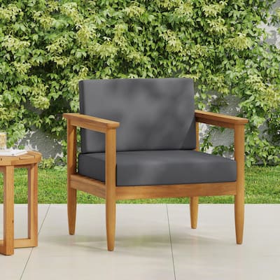 Gavin Club Chair Dark Grey Acacia Wood and Fabric Water-Resistant Outdoor Patio 29in Wide