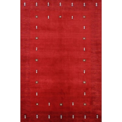 Hand Knotted Oriental 100% Wool Carpet Tribal Tribal Red Gabbeh Area Rug - 7' 6'' X 5' 4''